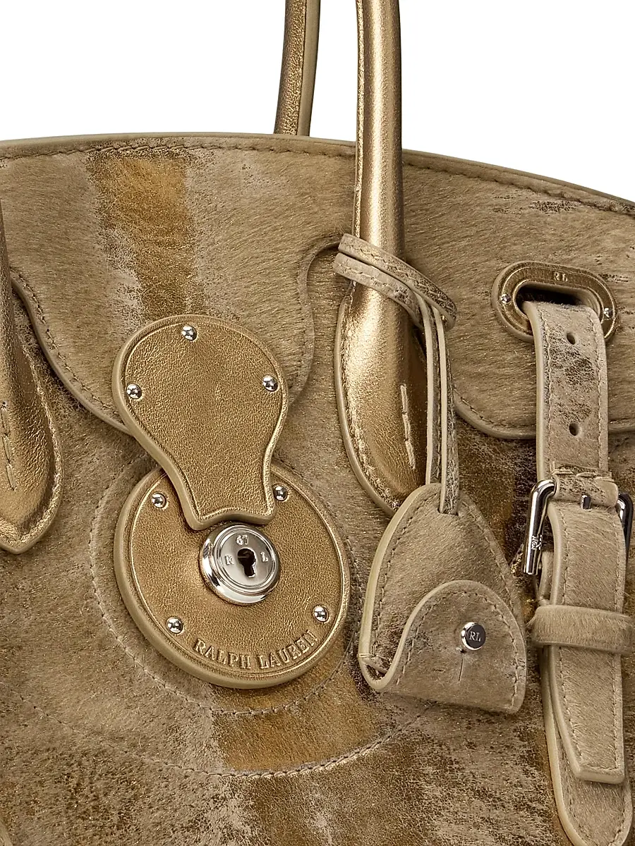 Ralph Lauren Collection Women's Extra-Soft Ricky 33 Calf Hair & Foiled Leather Top Handle Bag | Thumbnail 8