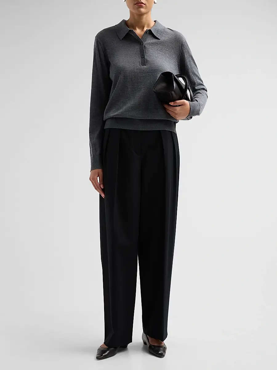 Loulou de Saison Women's Miles Cashmere Long-Sleeve Polo Top | Thumbnail 2