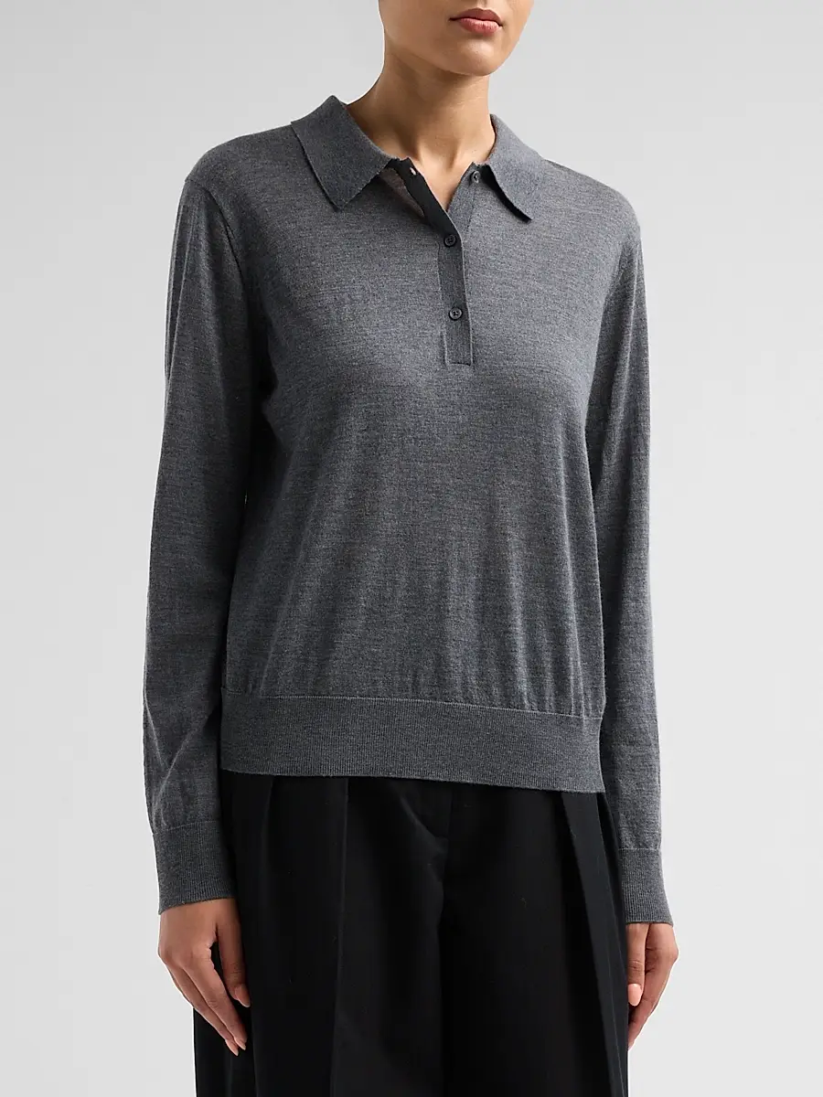 Loulou de Saison Women's Miles Cashmere Long-Sleeve Polo Top | Thumbnail 4