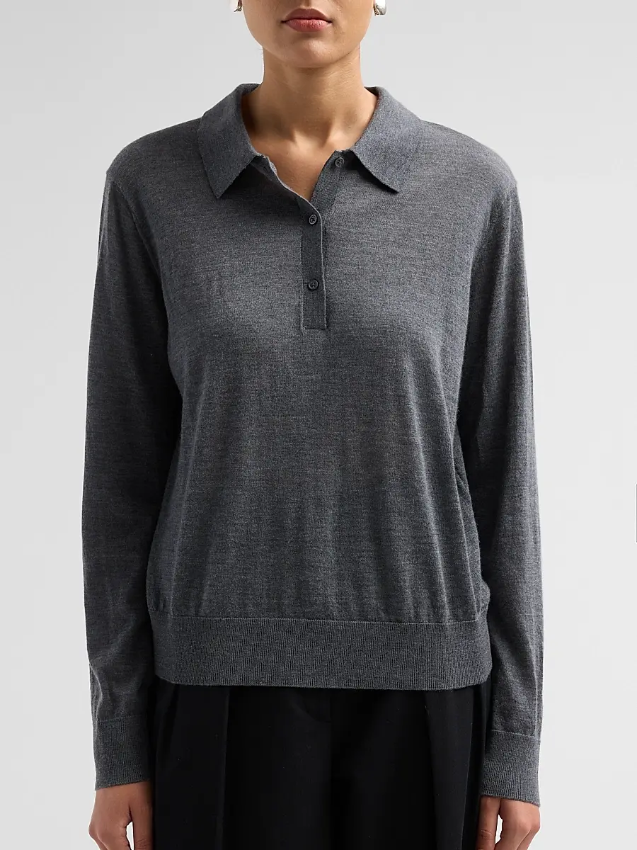 Loulou de Saison Women's Miles Cashmere Long-Sleeve Polo Top | Thumbnail 5