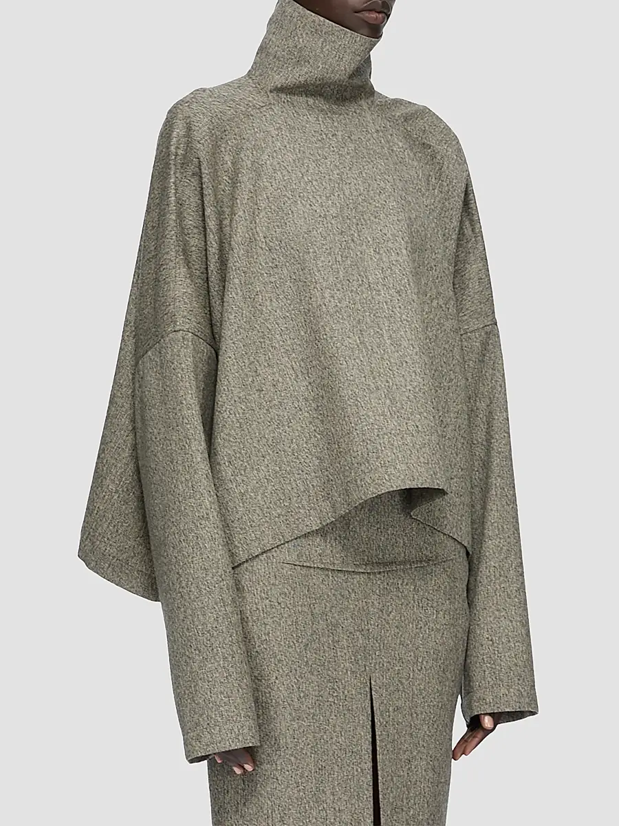 Rick Owens Women's Wool Oversized Funnel-Neck T-Shirt | Thumbnail 3