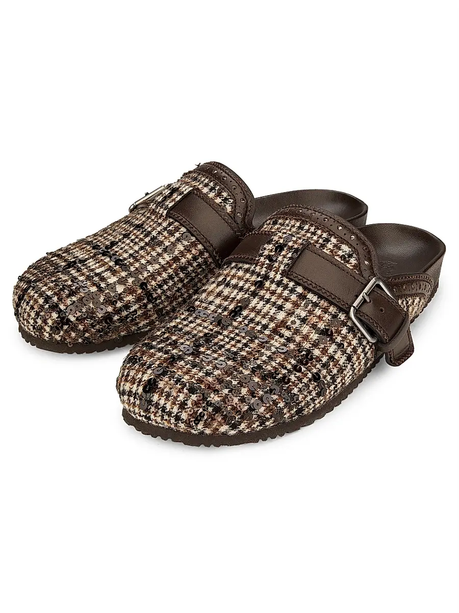 Brunello Cucinelli Women's Plaid Alpaca-Wool Blend Mules | Thumbnail 2