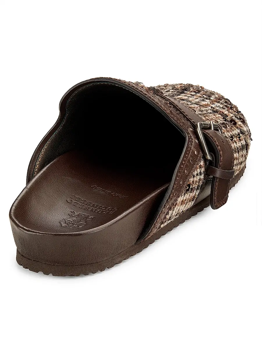 Brunello Cucinelli Women's Plaid Alpaca-Wool Blend Mules | Thumbnail 3