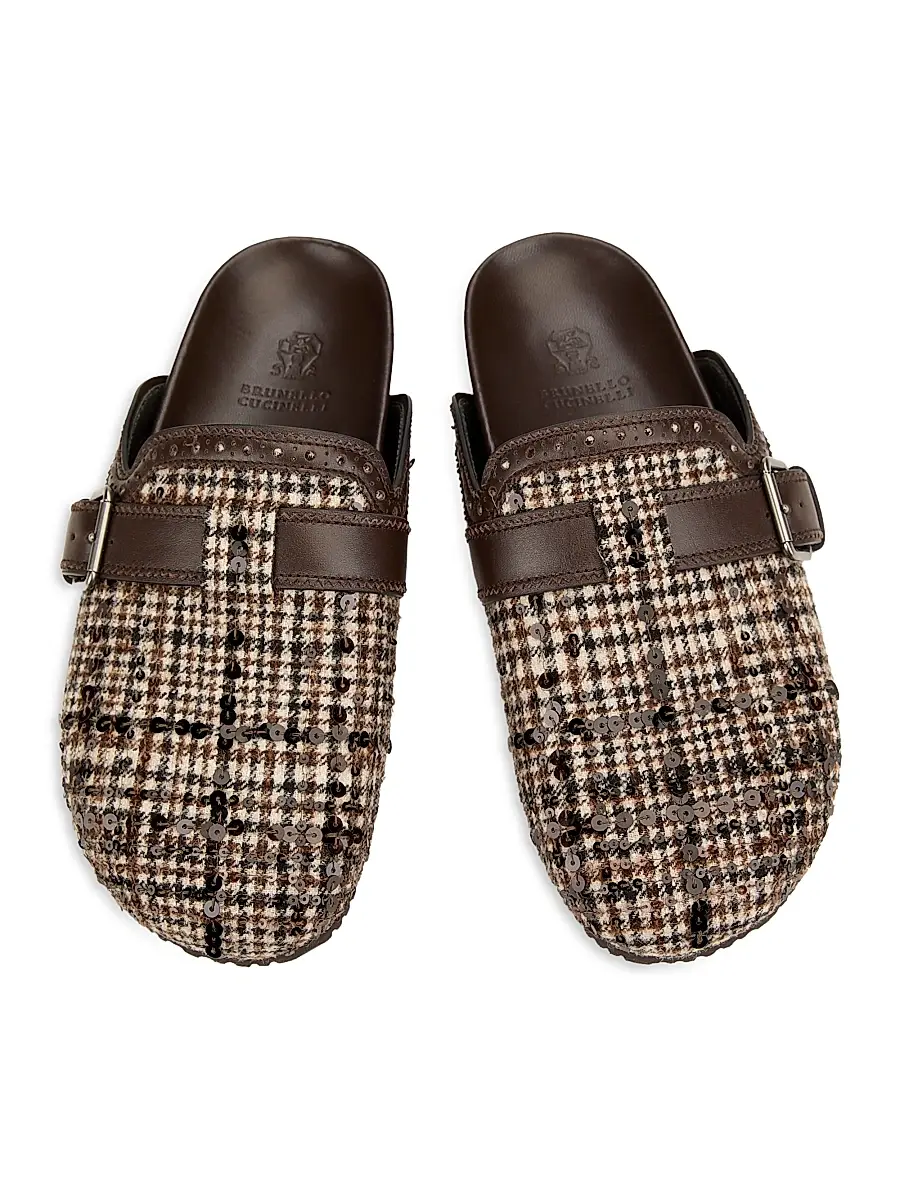Brunello Cucinelli Women's Plaid Alpaca-Wool Blend Mules | Thumbnail 4