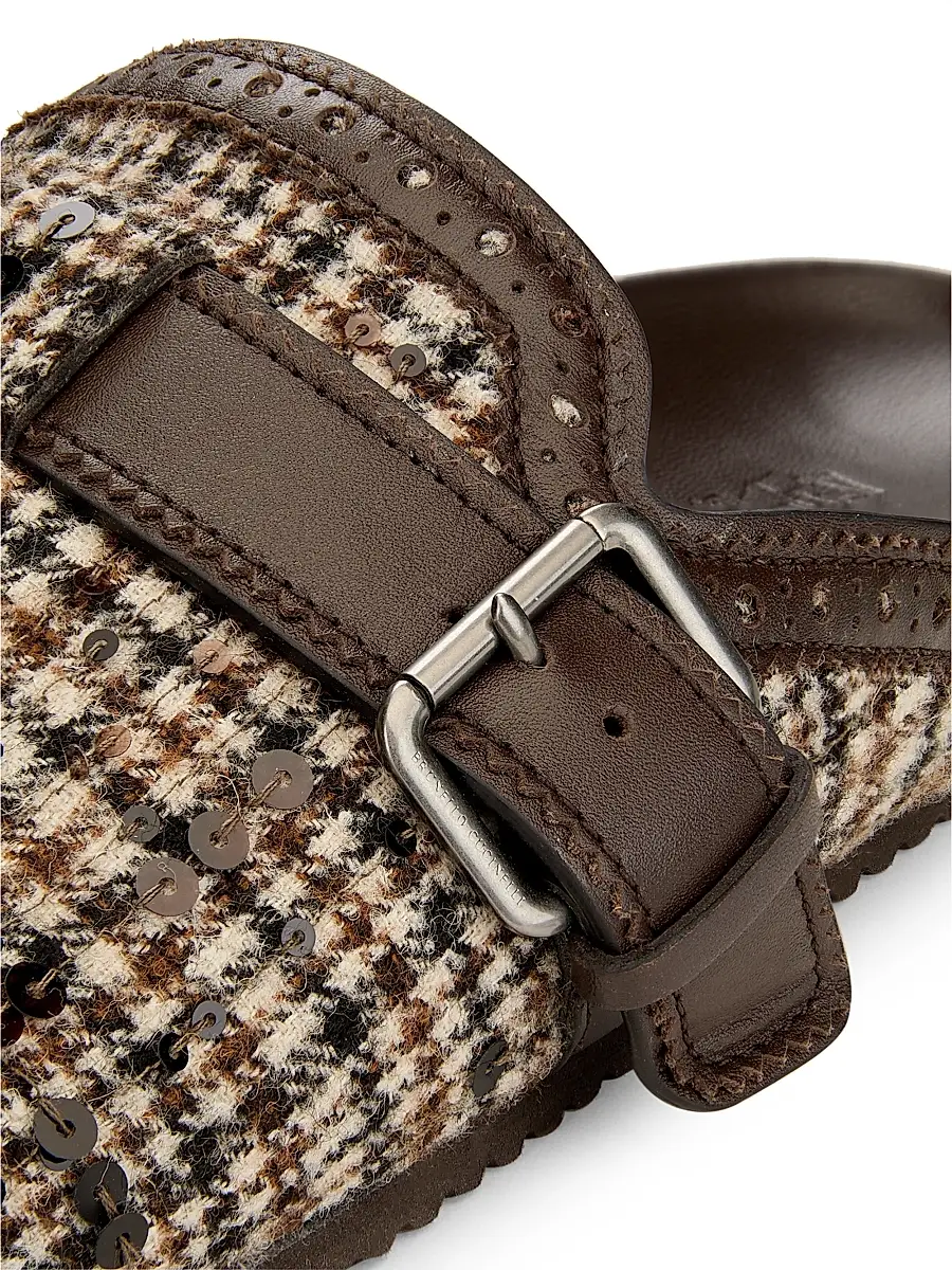 Brunello Cucinelli Women's Plaid Alpaca-Wool Blend Mules | Thumbnail 5