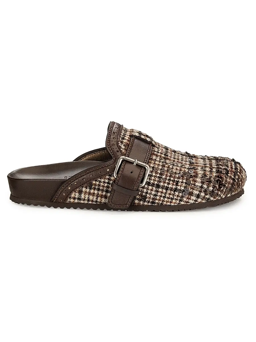 Brunello Cucinelli Women's Plaid Alpaca-Wool Blend Mules