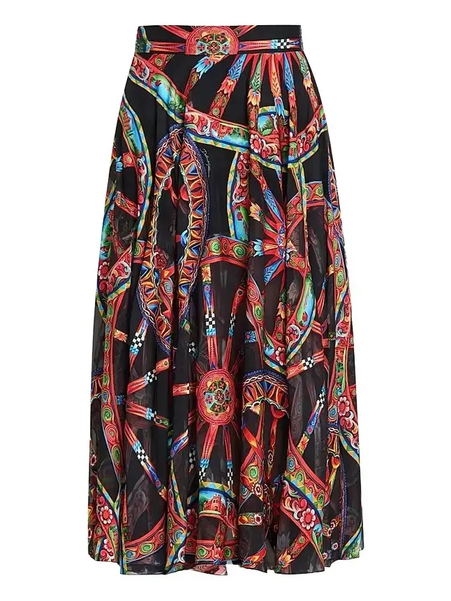 Dolce & Gabbana Women's Geometric Silk-Blend Pleated Midi-Skirt