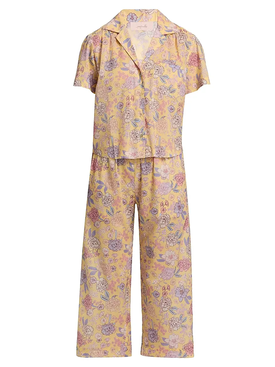 Papinelle Women's Karolina Floral Crop Pajamas - Golden Haze | Image 1 Papinelle Women's Karolina Floral Crop Pajamas - Golden Haze | Image 1