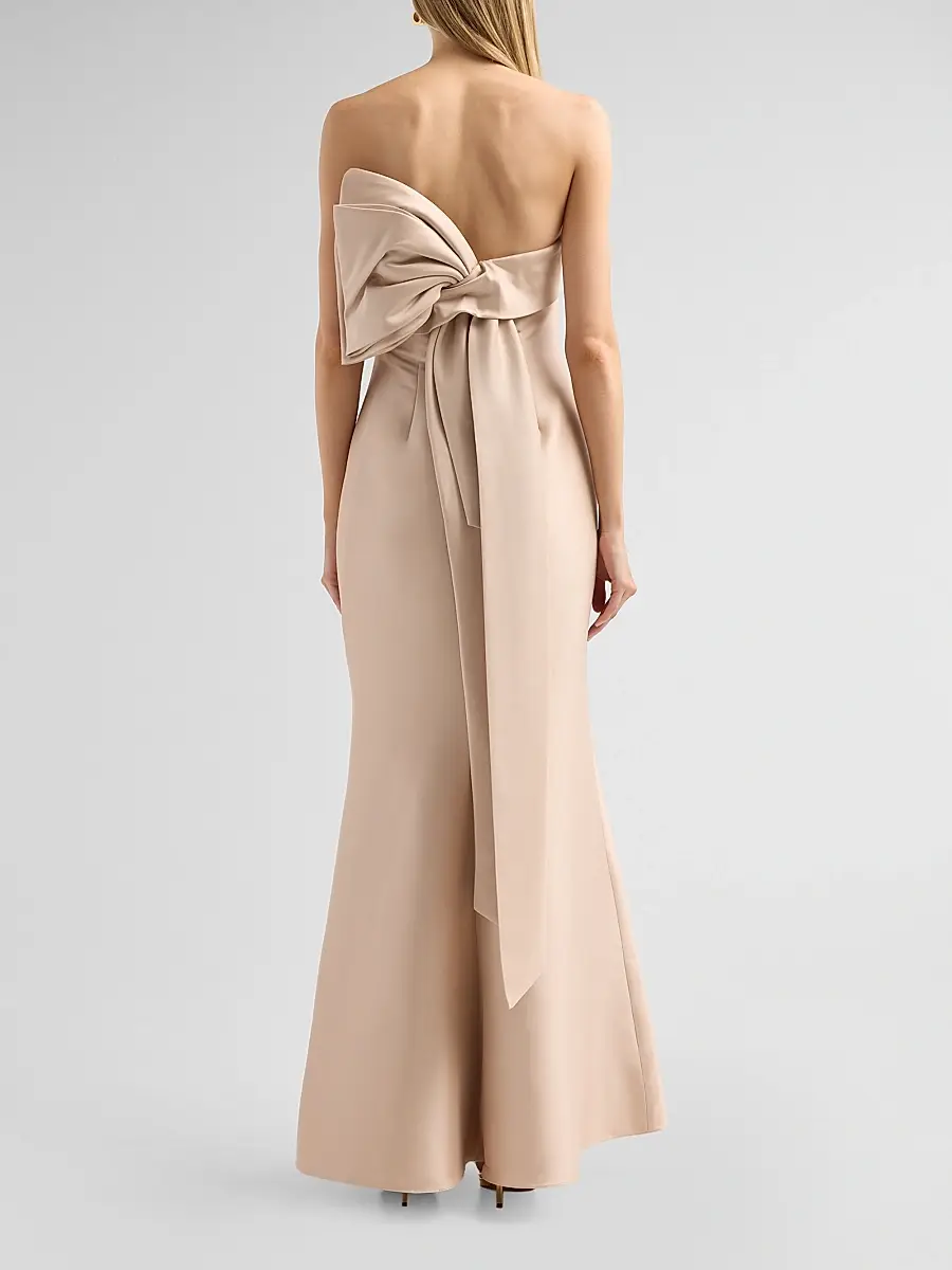 BADGLEY MISCHKA Women's Bow-Back Strapless Stretch-Mikado Gown | Thumbnail 3 BADGLEY MISCHKA Women's Bow-Back Strapless Stretch-Mikado Gown | Thumbnail 3
