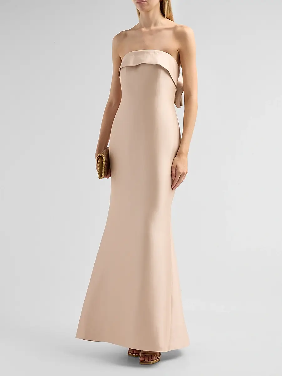 BADGLEY MISCHKA Women's Bow-Back Strapless Stretch-Mikado Gown | Thumbnail 4 BADGLEY MISCHKA Women's Bow-Back Strapless Stretch-Mikado Gown | Thumbnail 4