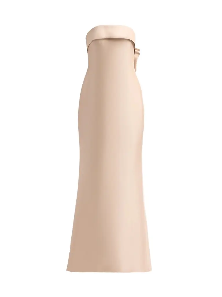 BADGLEY MISCHKA Women's Bow-Back Strapless Stretch-Mikado Gown - Gold - Size 16 | Image 1 BADGLEY MISCHKA Women's Bow-Back Strapless Stretch-Mikado Gown - Gold - Size 16 | Image 1