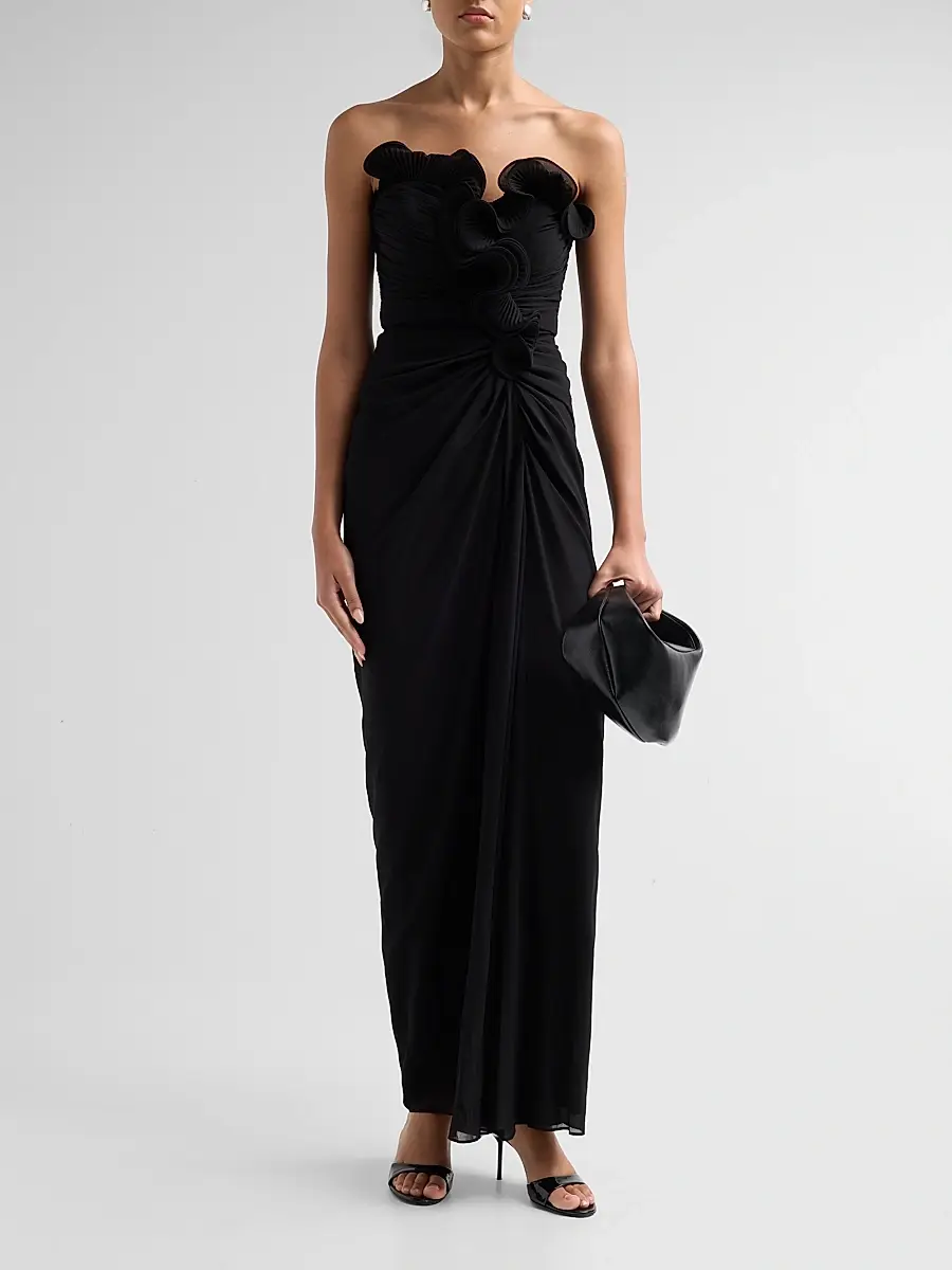 BADGLEY MISCHKA Women's Pleated Ruffle Chiffon Column Gown | Thumbnail 2 BADGLEY MISCHKA Women's Pleated Ruffle Chiffon Column Gown | Thumbnail 2