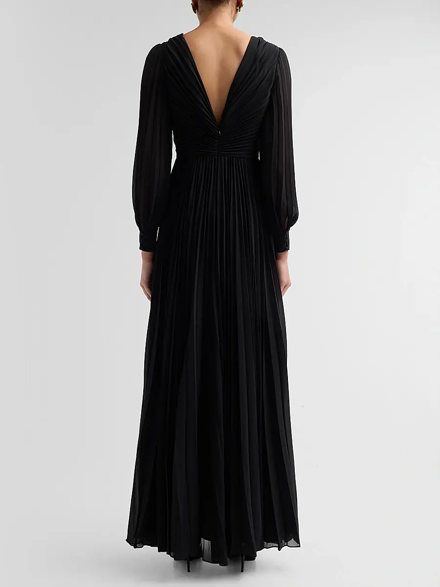 BADGLEY MISCHKA Women's Pleated Chiffon Long-Sleeve Gown | Thumbnail 3 BADGLEY MISCHKA Women's Pleated Chiffon Long-Sleeve Gown | Thumbnail 3