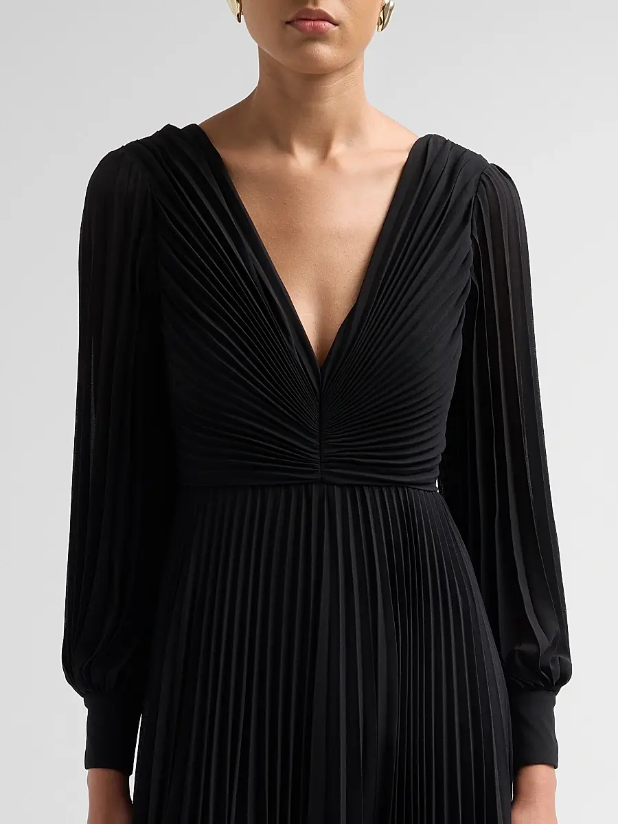 BADGLEY MISCHKA Women's Pleated Chiffon Long-Sleeve Gown | Thumbnail 5 BADGLEY MISCHKA Women's Pleated Chiffon Long-Sleeve Gown | Thumbnail 5
