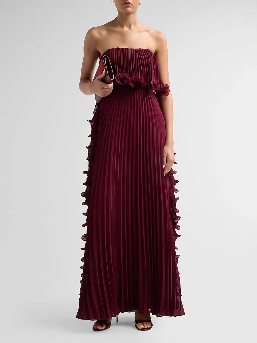 BADGLEY MISCHKA Women's Ruffle Pleated Chiffon Strapless Gown | Thumbnail 2 BADGLEY MISCHKA Women's Ruffle Pleated Chiffon Strapless Gown | Thumbnail 2