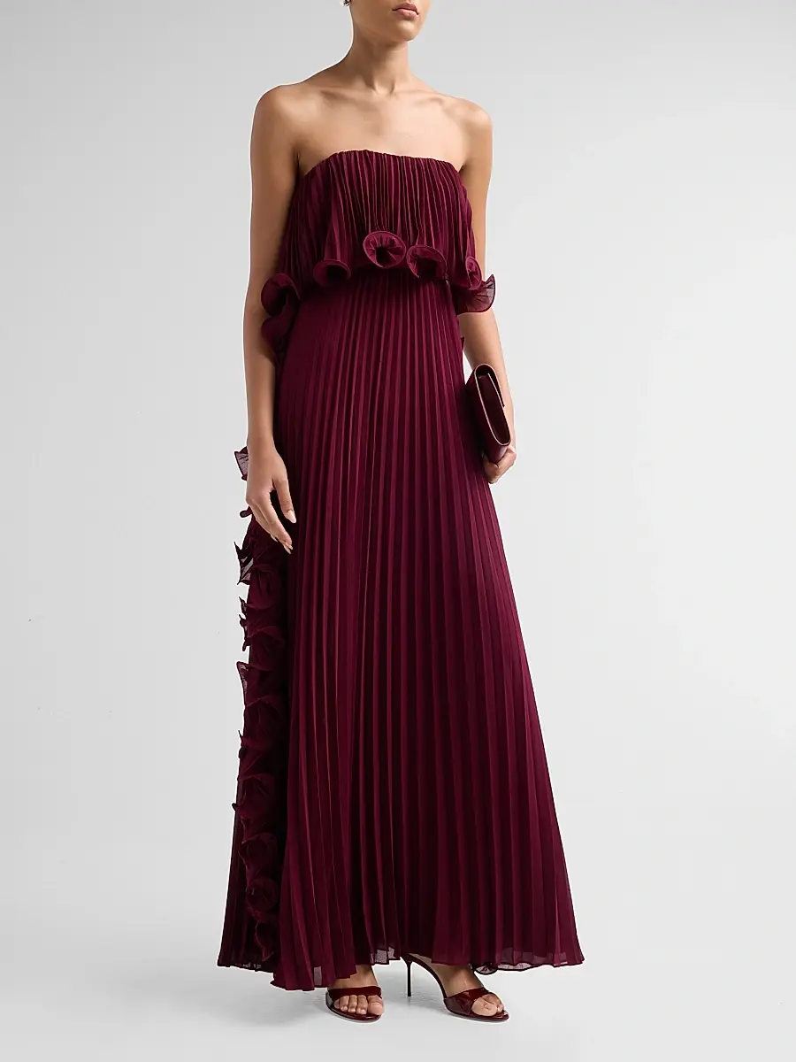 BADGLEY MISCHKA Women's Ruffle Pleated Chiffon Strapless Gown | Thumbnail 4 BADGLEY MISCHKA Women's Ruffle Pleated Chiffon Strapless Gown | Thumbnail 4