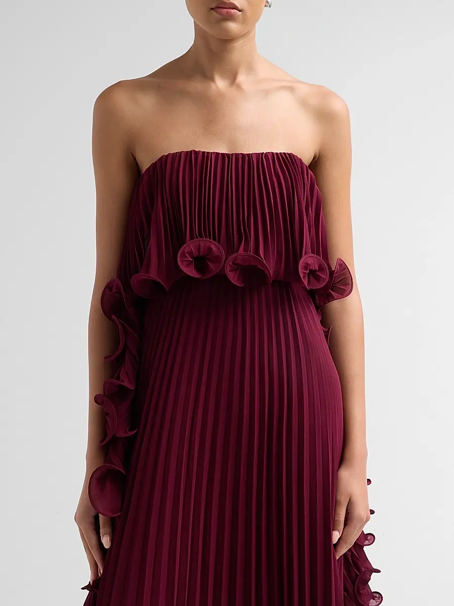 BADGLEY MISCHKA Women's Ruffle Pleated Chiffon Strapless Gown | Thumbnail 5 BADGLEY MISCHKA Women's Ruffle Pleated Chiffon Strapless Gown | Thumbnail 5