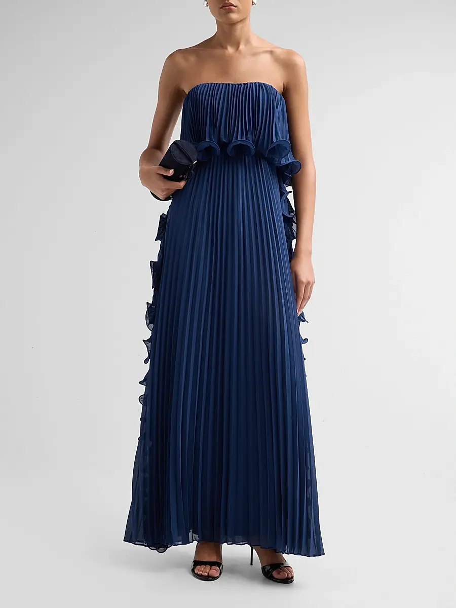 BADGLEY MISCHKA Women's Ruffle Pleated Chiffon Strapless Gown | Thumbnail 2 BADGLEY MISCHKA Women's Ruffle Pleated Chiffon Strapless Gown | Thumbnail 2