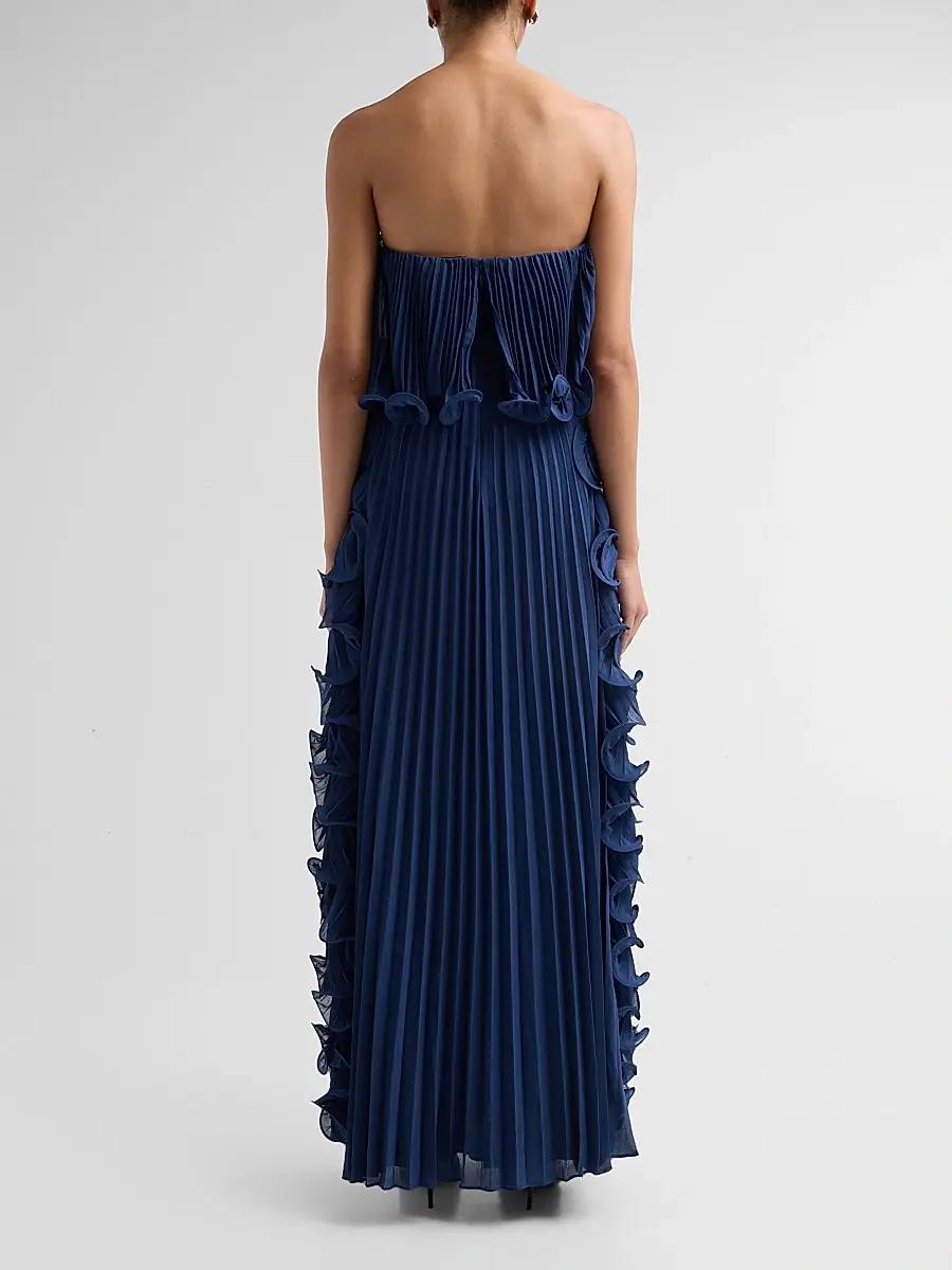 BADGLEY MISCHKA Women's Ruffle Pleated Chiffon Strapless Gown | Thumbnail 3 BADGLEY MISCHKA Women's Ruffle Pleated Chiffon Strapless Gown | Thumbnail 3