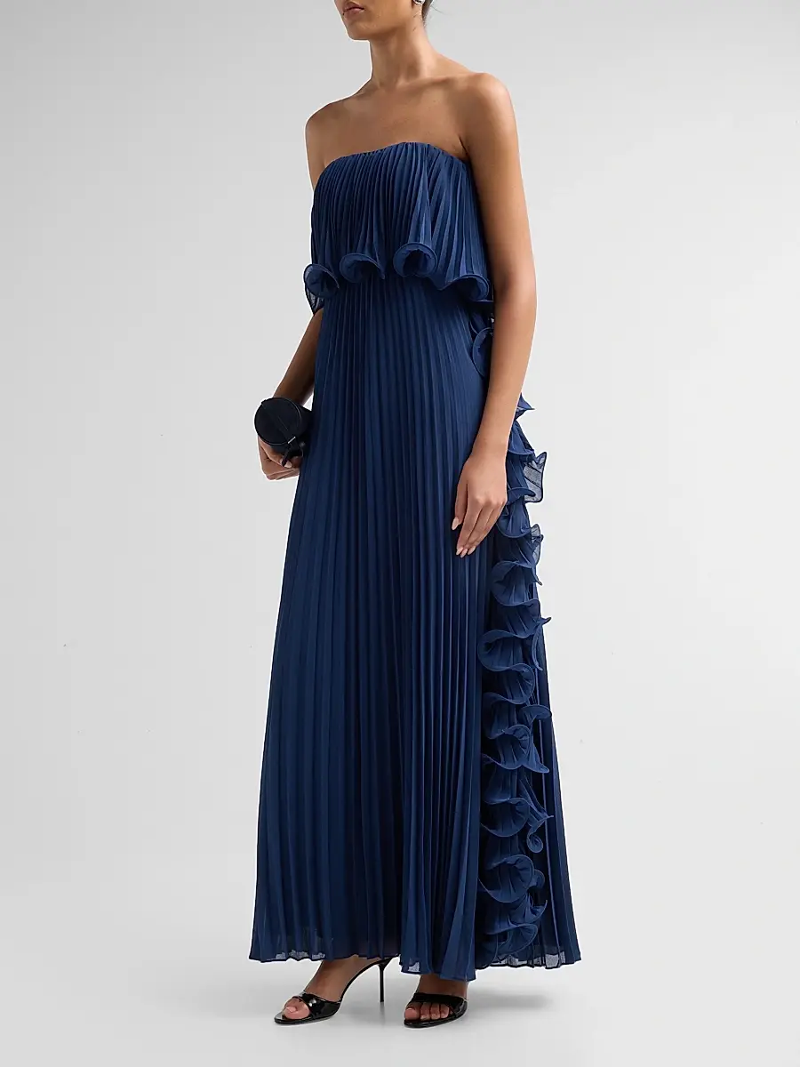 BADGLEY MISCHKA Women's Ruffle Pleated Chiffon Strapless Gown | Thumbnail 4 BADGLEY MISCHKA Women's Ruffle Pleated Chiffon Strapless Gown | Thumbnail 4