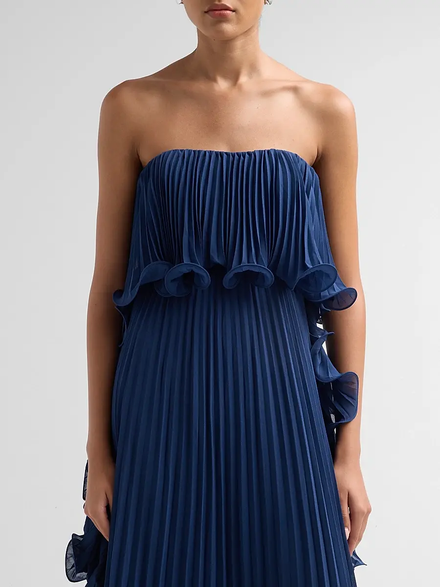 BADGLEY MISCHKA Women's Ruffle Pleated Chiffon Strapless Gown | Thumbnail 5 BADGLEY MISCHKA Women's Ruffle Pleated Chiffon Strapless Gown | Thumbnail 5