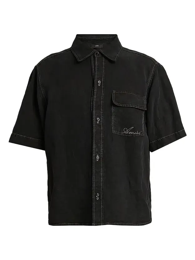 Men's Script Logo Linen-Blend Shirt Men's Script Logo Linen-Blend Shirt