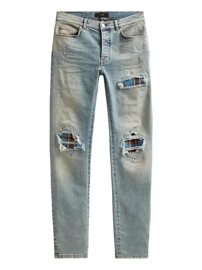 AMIRI Men's Plaid Flannel Mx1 Repaired Jeans