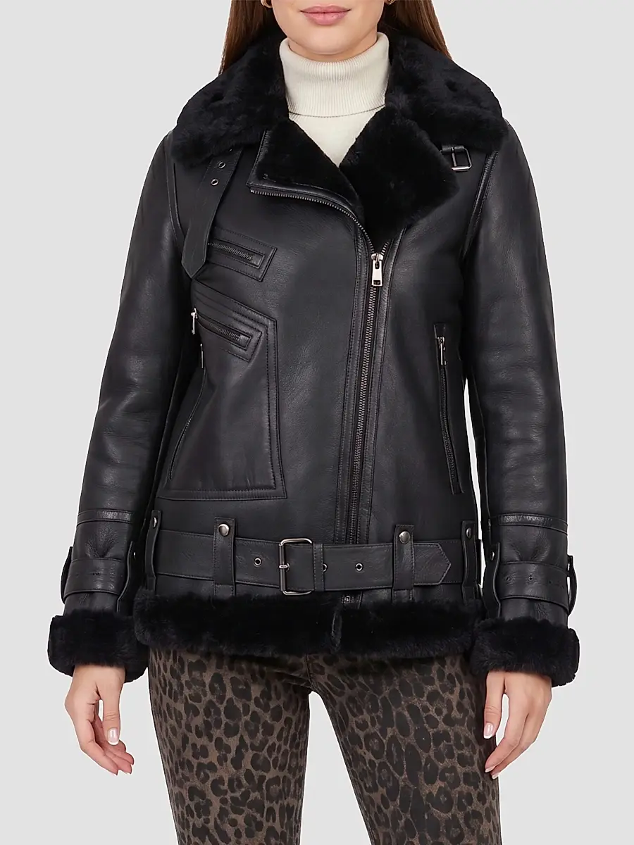 Gorski Women's Select Shearling Lamb Moto Zip Jacket | Thumbnail 3 Gorski Women's Select Shearling Lamb Moto Zip Jacket | Thumbnail 3