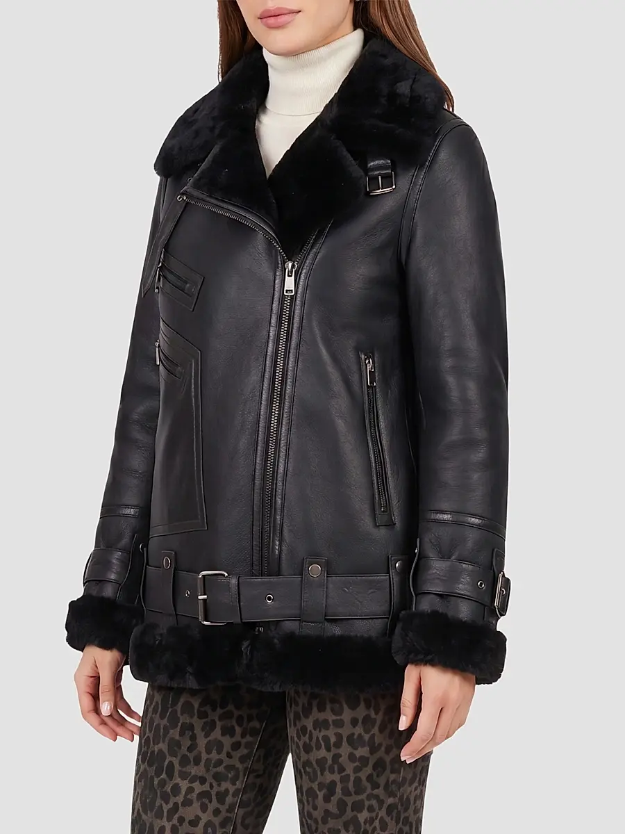 Gorski Women's Select Shearling Lamb Moto Zip Jacket | Thumbnail 4 Gorski Women's Select Shearling Lamb Moto Zip Jacket | Thumbnail 4