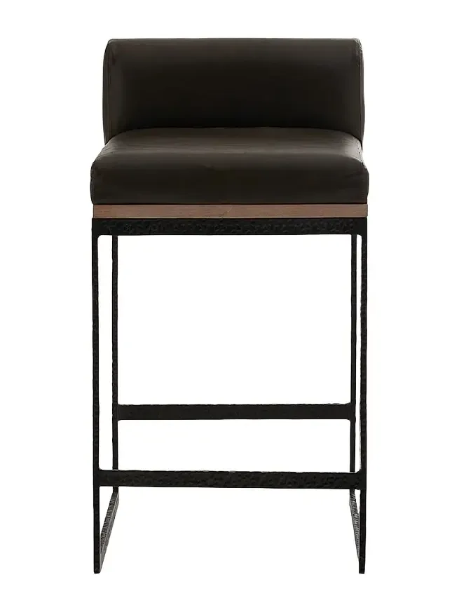 Arteriors Marmont Leather & Hammered Iron Modern Counter Stool