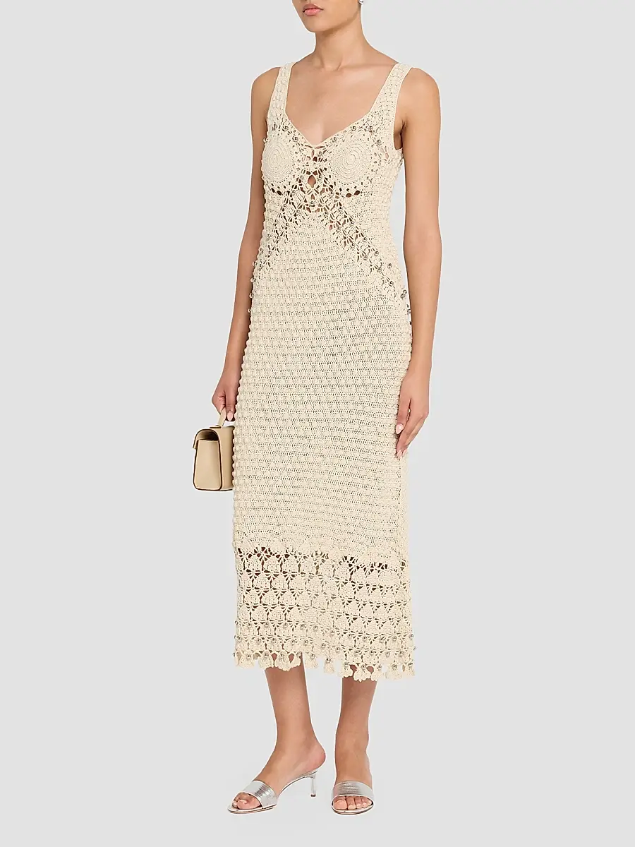 Rabanne Women's Crochet Embellished Midi Dress | Thumbnail 4 Rabanne Women's Crochet Embellished Midi Dress | Thumbnail 4