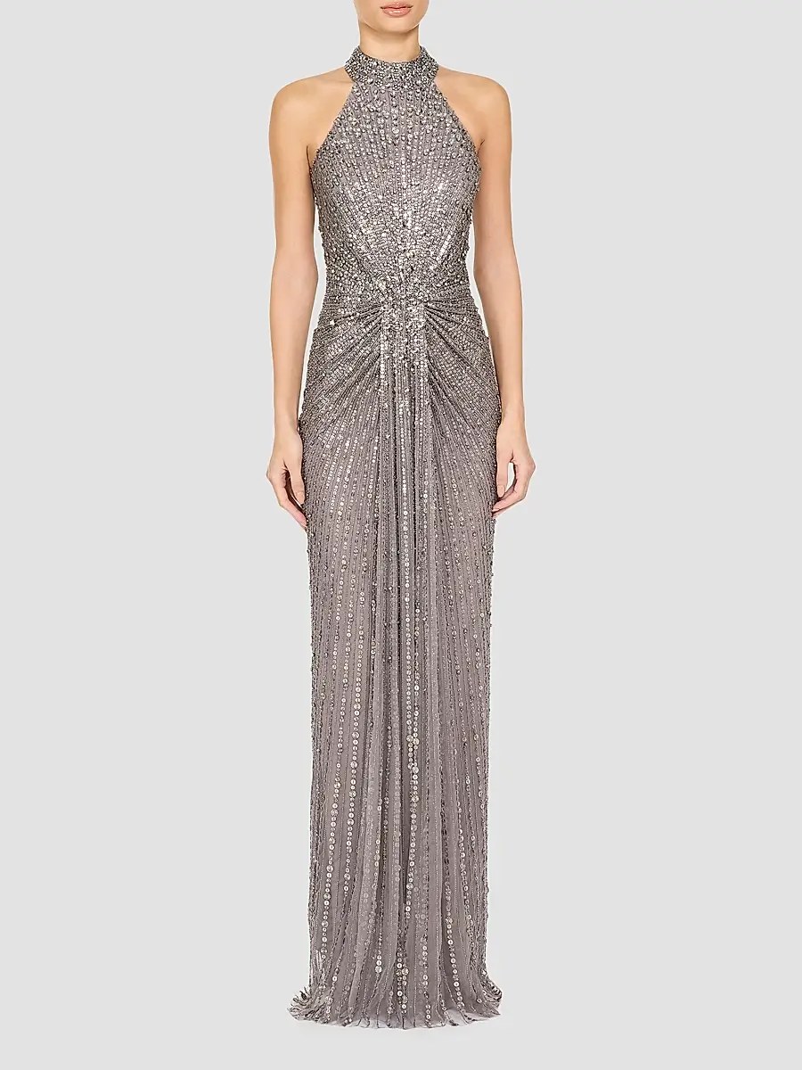 Jenny Packham Women's Whisper Sequin-Embellished Halter Gown | Thumbnail 2 Jenny Packham Women's Whisper Sequin-Embellished Halter Gown | Thumbnail 2