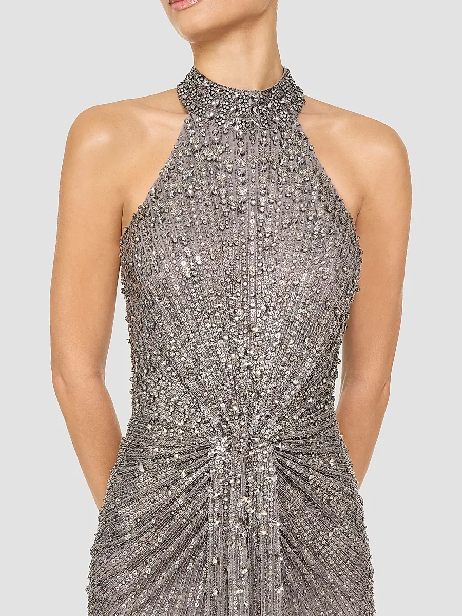 Jenny Packham Women's Whisper Sequin-Embellished Halter Gown | Thumbnail 4 Jenny Packham Women's Whisper Sequin-Embellished Halter Gown | Thumbnail 4