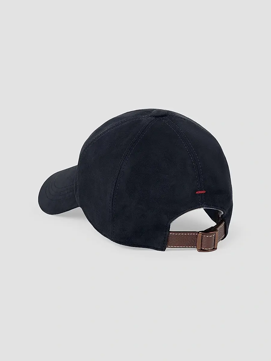 Brunello Cucinelli Men's Suede Baseball Cap with Embroidered Logo - Navy Blue | Thumbnail 2