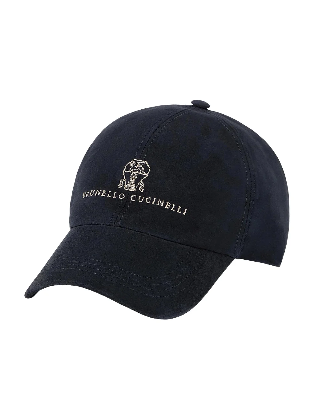 Brunello Cucinelli Men's Suede Baseball Cap with Embroidered Logo - Navy Blue
