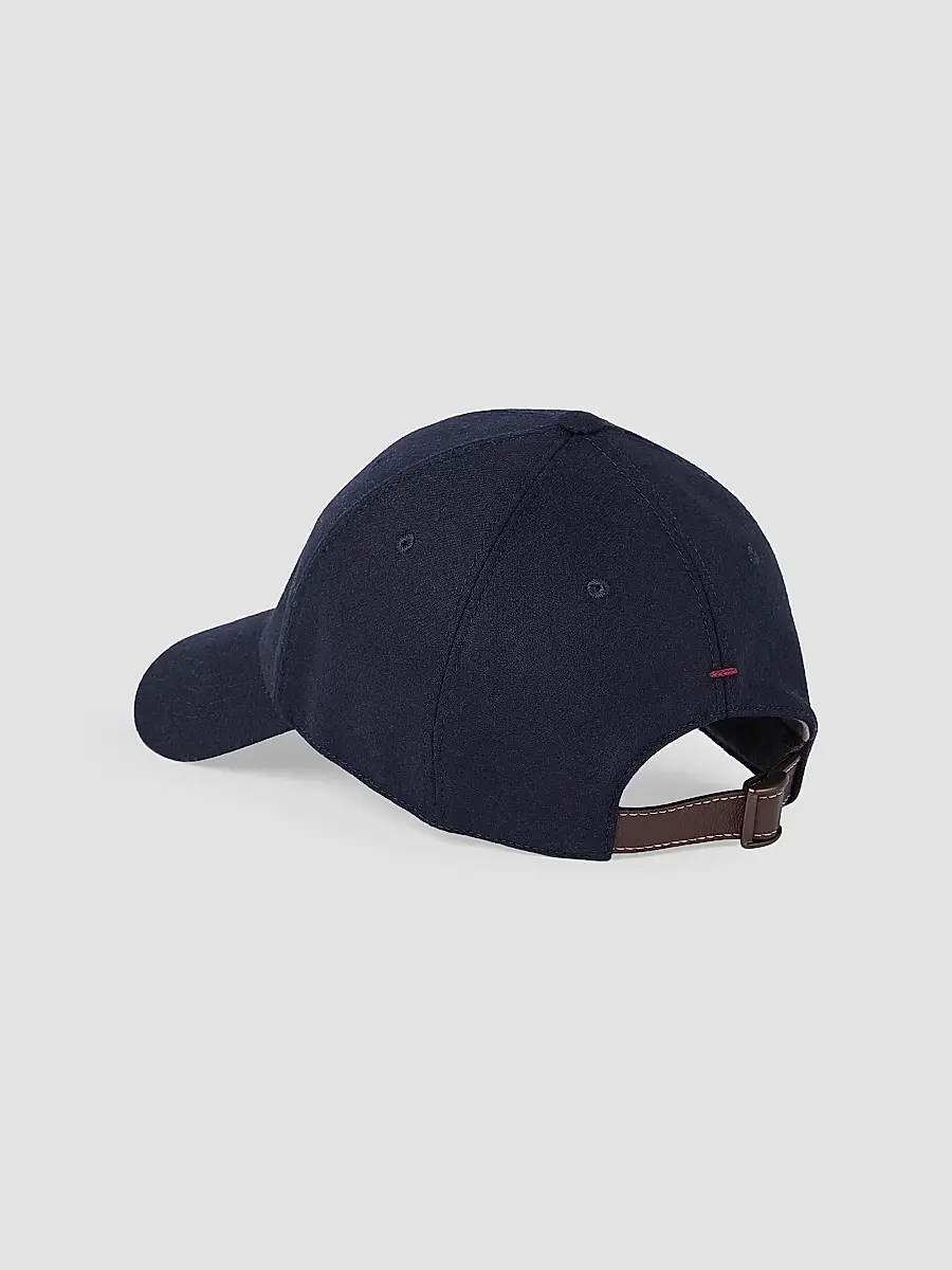 Brunello Cucinelli Men's Virgin Wool Flannel Baseball Cap with Embroidered Logo - Navy Blue | Thumbnail 2