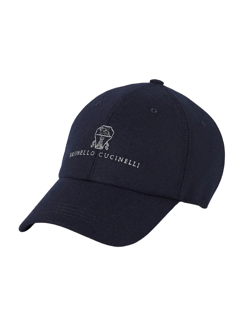 Brunello Cucinelli Men's Virgin Wool Flannel Baseball Cap with Embroidered Logo - Navy Blue
