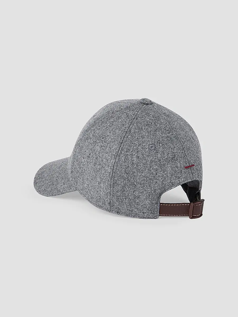 Brunello Cucinelli Men's Virgin Wool Flannel Baseball Cap with Embroidered Logo - Medium Grey | Thumbnail 2
