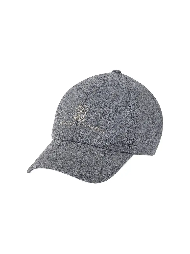 Brunello Cucinelli Men's Virgin Wool Flannel Baseball Cap with Embroidered Logo - Medium Grey