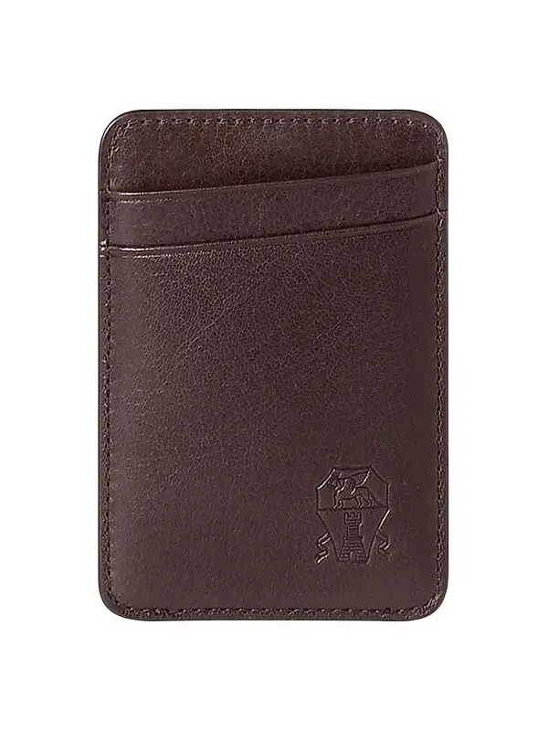 Brunello Cucinelli Men's Grained Leather Magnetic Card Holder
