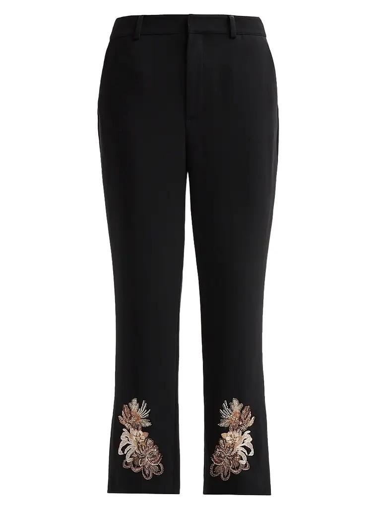 Cinq à Sept Women's Kerry Floral Border Crop Pants - Black Neutral Multi | Image 1 Cinq à Sept Women's Kerry Floral Border Crop Pants - Black Neutral Multi | Image 1