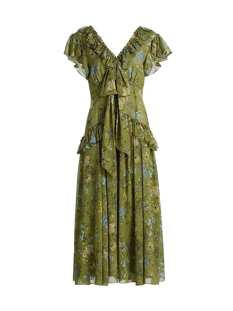 Cinq à Sept Women's Sevi Windswept Floral Midi Dress - Iguana Multi | Image 1 Cinq à Sept Women's Sevi Windswept Floral Midi Dress - Iguana Multi | Image 1