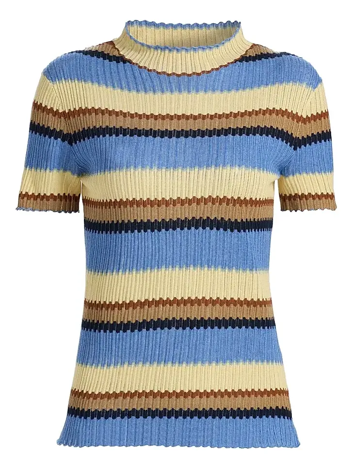Women's Palazzo Stripe Accordion Silk-Linen Knit Top Women's Palazzo Stripe Accordion Silk-Linen Knit Top