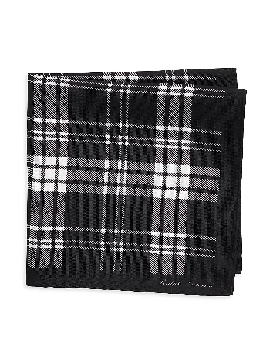 Ralph Lauren Purple Label Men's Plaid Silk Pocket Square - Black White | Image 1 Ralph Lauren Purple Label Men's Plaid Silk Pocket Square - Black White | Image 1