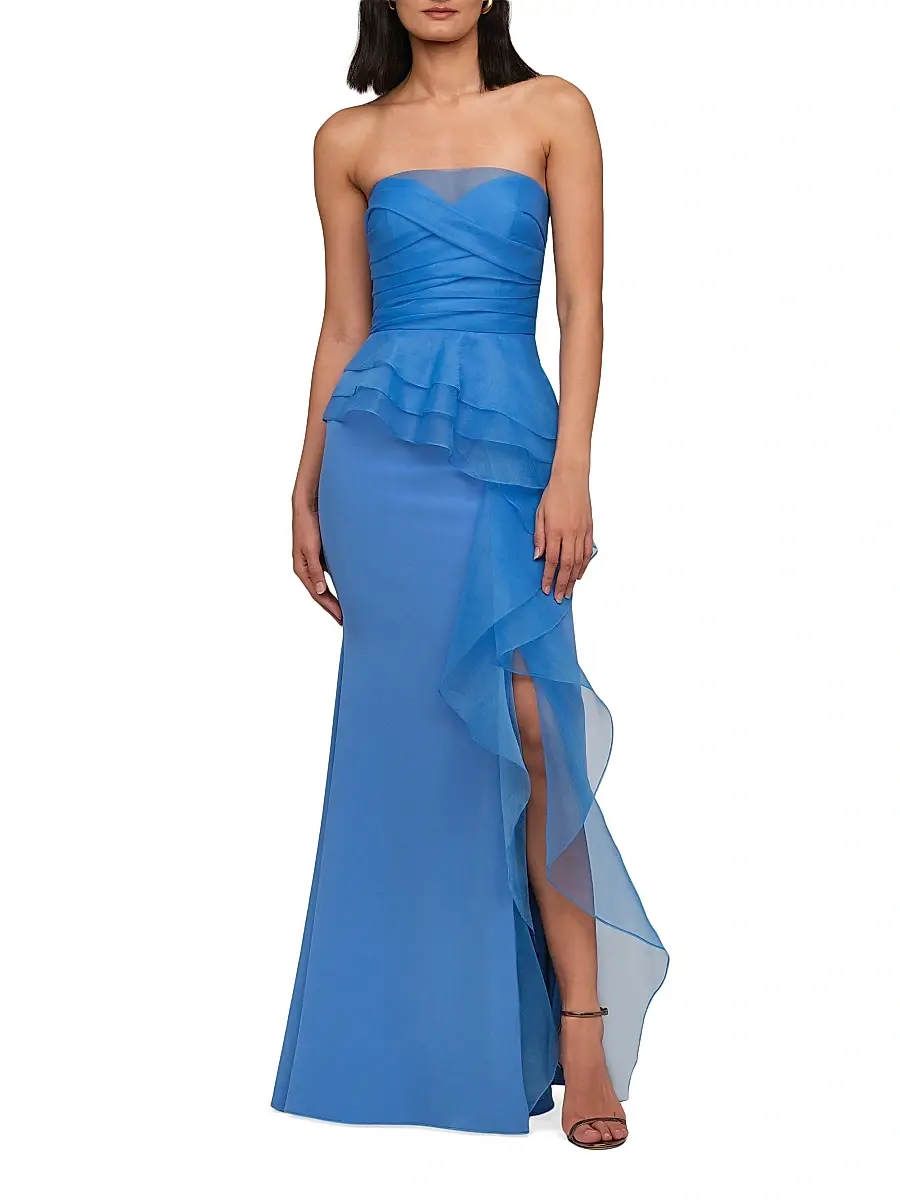 THEIA Women's Morgan Organza-Ruffle Crepe Gown | Thumbnail 3 THEIA Women's Morgan Organza-Ruffle Crepe Gown | Thumbnail 3