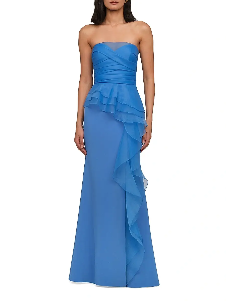 THEIA Women's Morgan Organza-Ruffle Crepe Gown | Thumbnail 4 THEIA Women's Morgan Organza-Ruffle Crepe Gown | Thumbnail 4