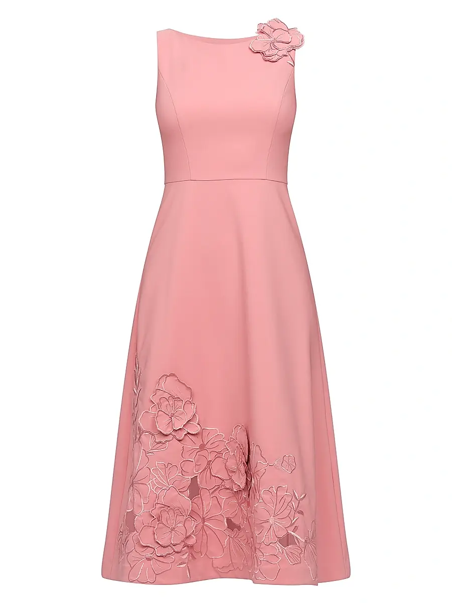 Kay Unger Women's Heidi Floral-Appliqué Midi-Dress - Rose Petal | Image 1 Kay Unger Women's Heidi Floral-Appliqué Midi-Dress - Rose Petal | Image 1