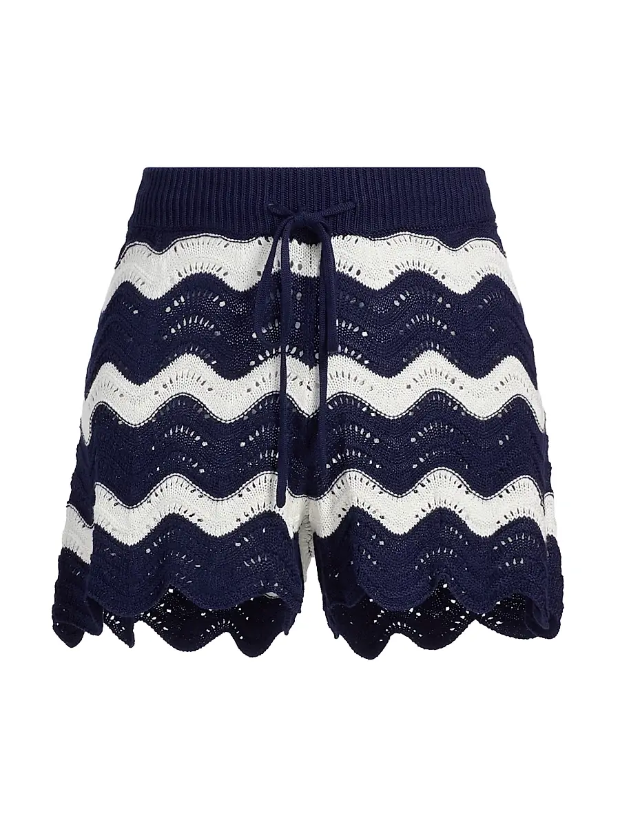 BEACH RIOT Women's Balboa Chevron Drawstring Shorts - Navy And White Tides - Size Large | Image 1 BEACH RIOT Women's Balboa Chevron Drawstring Shorts - Navy And White Tides - Size Large | Image 1