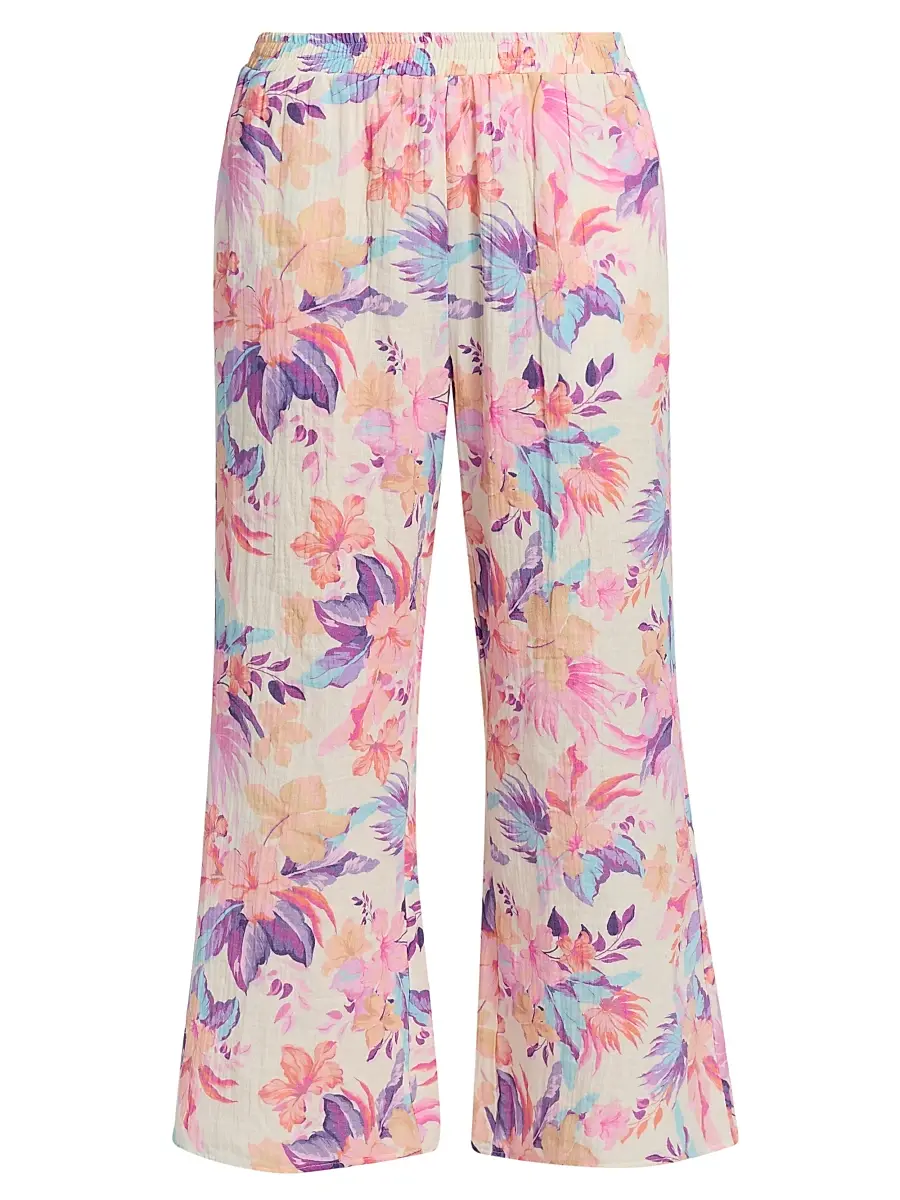 Beach Riot Women's Hampton Cotton Wide-Leg Pants - Hibiscus Garden | Image 1 Beach Riot Women's Hampton Cotton Wide-Leg Pants - Hibiscus Garden | Image 1