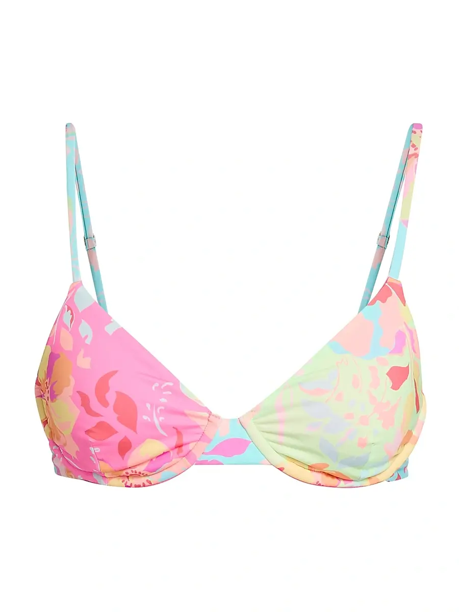 BEACH RIOT Women's Camilla Bloom Lagoon Bikini Top - Bloom Lagoon - Size Large | Image 1 BEACH RIOT Women's Camilla Bloom Lagoon Bikini Top - Bloom Lagoon - Size Large | Image 1